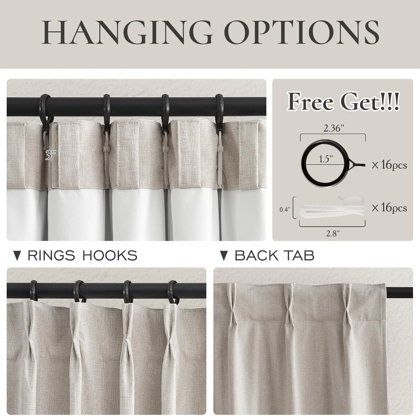 Pinch Pleated 92 Inch Curtains Blackout for Bedroom 2 Panels Set, Natural Linen Farmhouse Viral for 92-93 Inches Window Drapes Insulated Room Darkening Thick Patio Sliding Door with Back Tab Burg