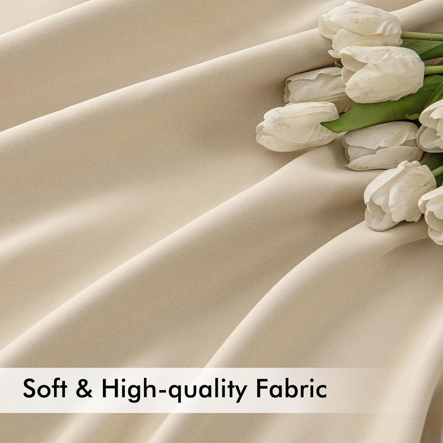 MIULEE Back Tab Cream Beige Curtains 90 Inch Long 2 Panels Set for Living Room Bedroom, Ivory Rod Pocket/Pinch Pleated Light Blocking Thermal Insulated Room Darkening Blackout Curtains, 52 x 90 Inch