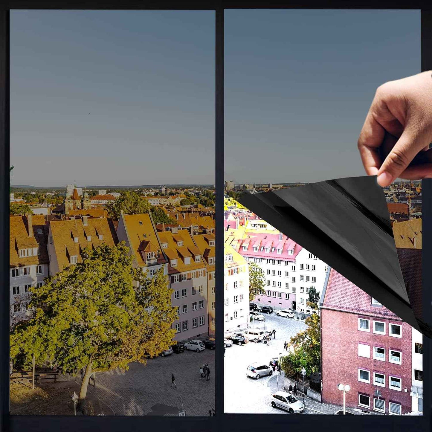 One Way Window Privacy Film with Tools, Heat Control Window Tint for Home, Explosion-Proof Premium PET Material Sun Blocking Anti UV Reflective Window Film, Cosmic Black,23.6 Inch x 6.5 Feet