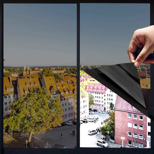 One Way Window Privacy Film with Tools, Heat Control Window Tint for Home, Explosion-Proof Premium PET Material Sun Blocking Anti UV Reflective Window Film, Cosmic Black,23.6 Inch x 6.5 Feet