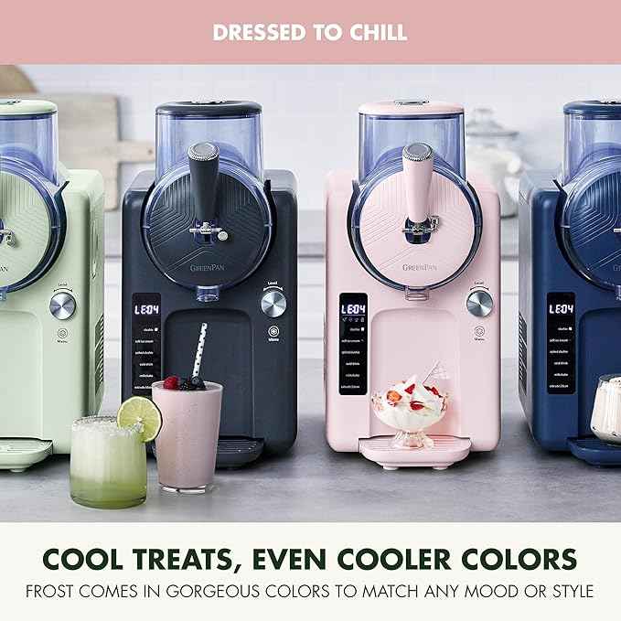 GreenPan Frost Ice Cream Maker & Slushie Machine, Soft Serve, Sorbet, Margaritas, Milkshakes, Frozen Yogurt, No Pre-Freezing, Ready in 15 Mins, 6 Modes, 7 Textures, Self-Cleaning, Family Size, Pink