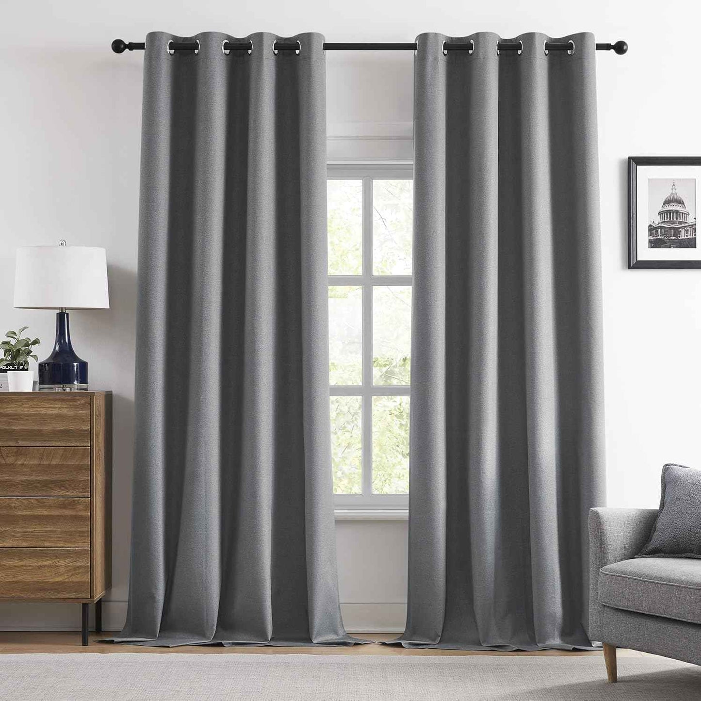 Gray Linen Blackout Curtains 120 Inches Long for Extra Tall Windows, Thermal Insulated Sound Dampening Privacy Grommet Window Covering for Living Room Kitchen,52" W x 120" L,10 FT,2 Panels,Grey