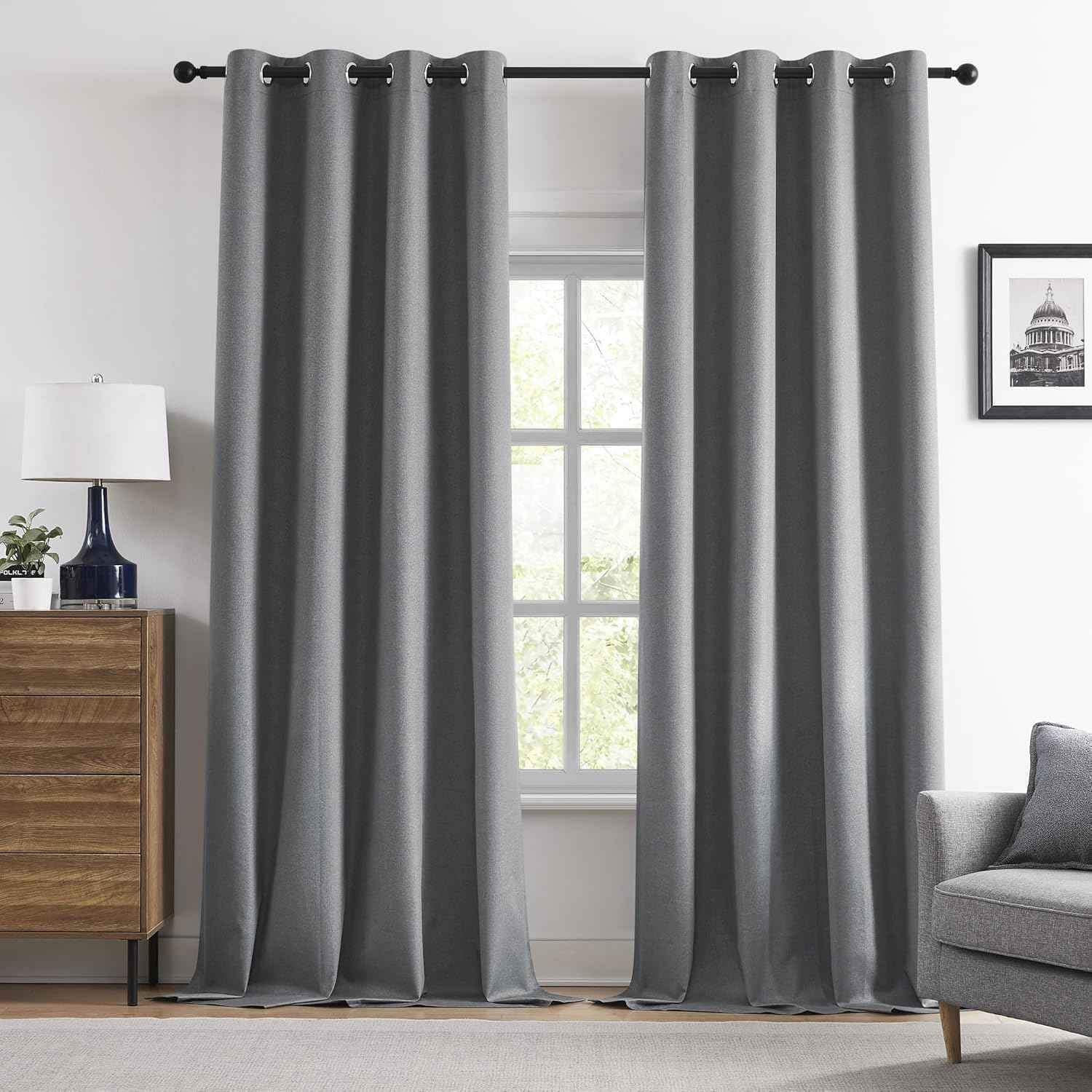 Gray Linen Blackout Curtains 120 Inches Long for Extra Tall Windows, Thermal Insulated Sound Dampening Privacy Grommet Window Covering for Living Room Kitchen,52" W x 120" L,10 FT,2 Panels,Grey