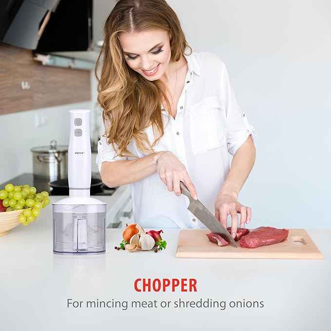 Alpina Hand Blender with Accessories, Mini Chopper, Blender, Arm, Blender, Multifunction 400W, White