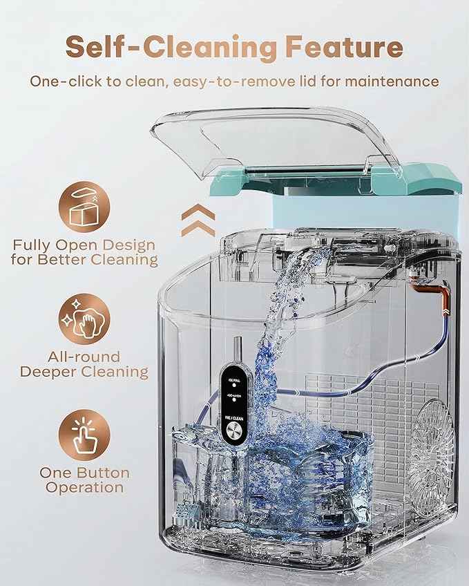 Silonn Nugget Ice Maker Countertop, Chewable Pellet Ice Machine with Self-Cleaning, Portable Pebble Ice Maker with Ice Scoop for Home, Kitchen & Office, Green