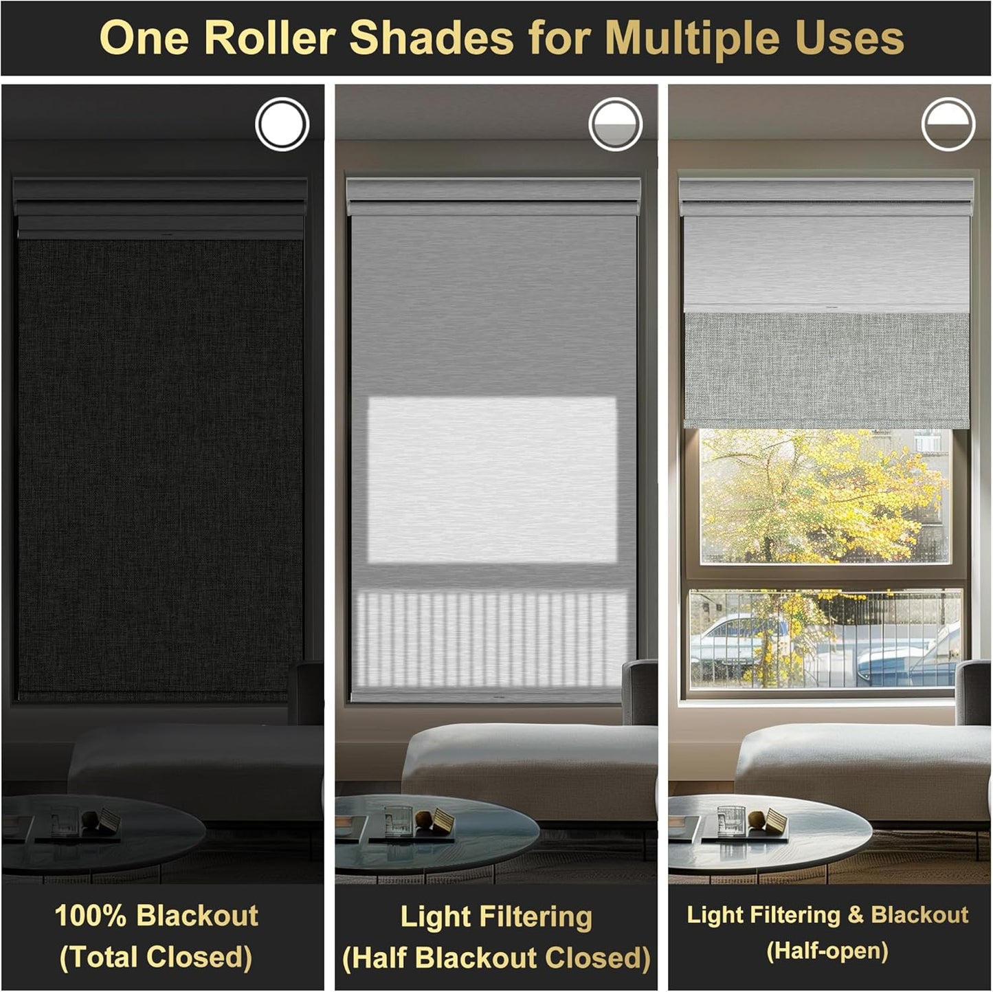 BERISSA Dual Roller Shades with Cassette Valance, Blackout and Light Filtering, Day and Night Shades for Home Office Door - Linen Grey and White, 64 W x 72" H
