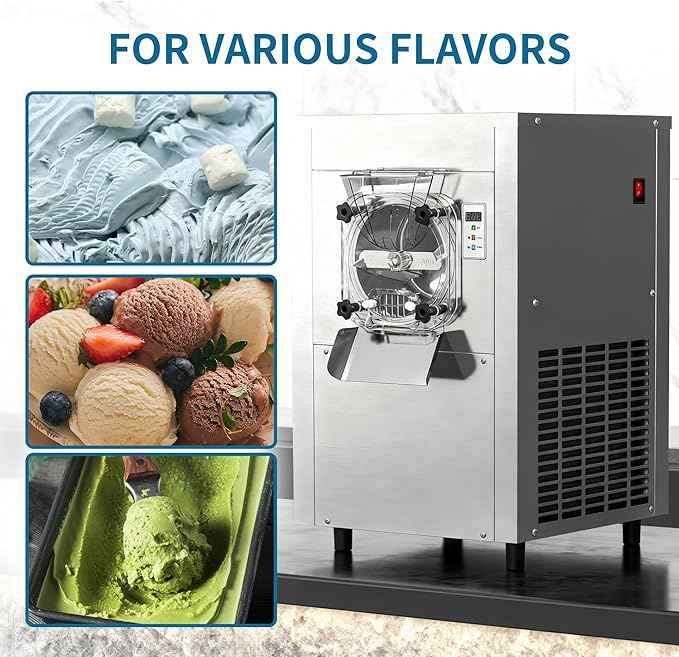 Commercial Hard Ice Cream Maker Machine 1600W 110V 4.7 to 5.7 Gallons Per Hour Gelato Ice Cream Machine with Auto Clean LED Panel Perfect for Snack Bar Restaurants