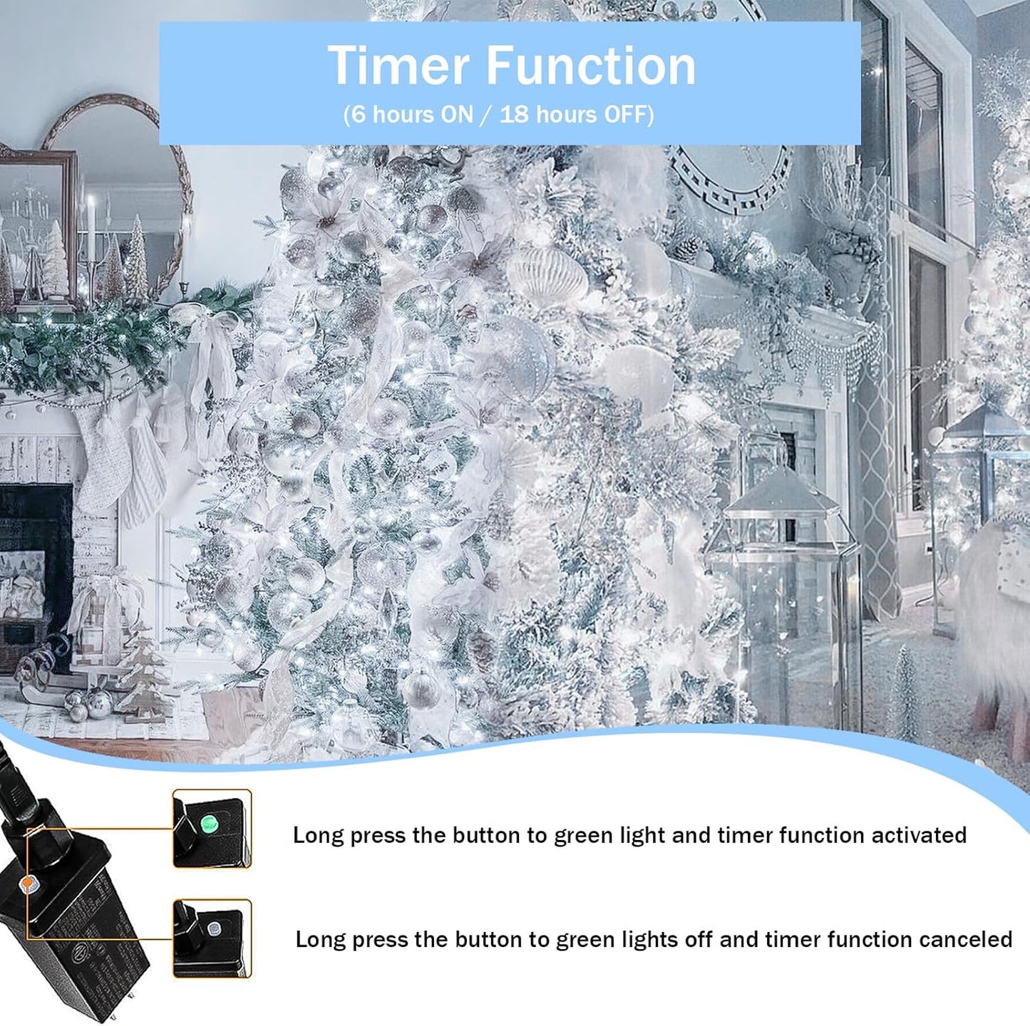 Upgraded 99FT 300 LED Christmas Lights Outdoor & Indoor, Memory Function & Timer & 8 Modes, Mini Green Wire Waterproof Fairy Lights for Christmas Tree Holiday Party Garden Decorations (Cool White)