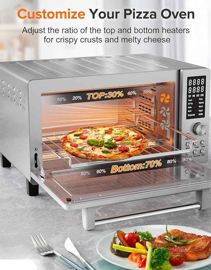 Nuwave Bravo Pro Smart 21QT Toaster Oven Air Fryer Combo, Convection Oven Countertop, 10 functions all in 1, with even & quick crisp technology, 50-450°F, 1800W, Stainless Steel