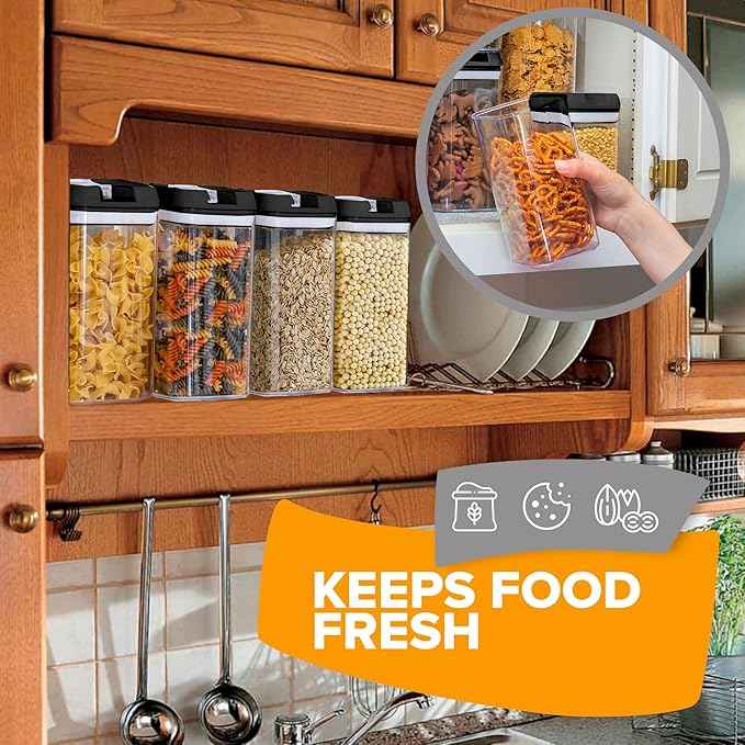 Cheer Collection Airtight Food Storage Containers, Kitchen Storage Containers for Pantry, Set of 6 Food Containers with Lids Airtight, Pantry Storage Containers & Organizers with Lids, 12L, Black