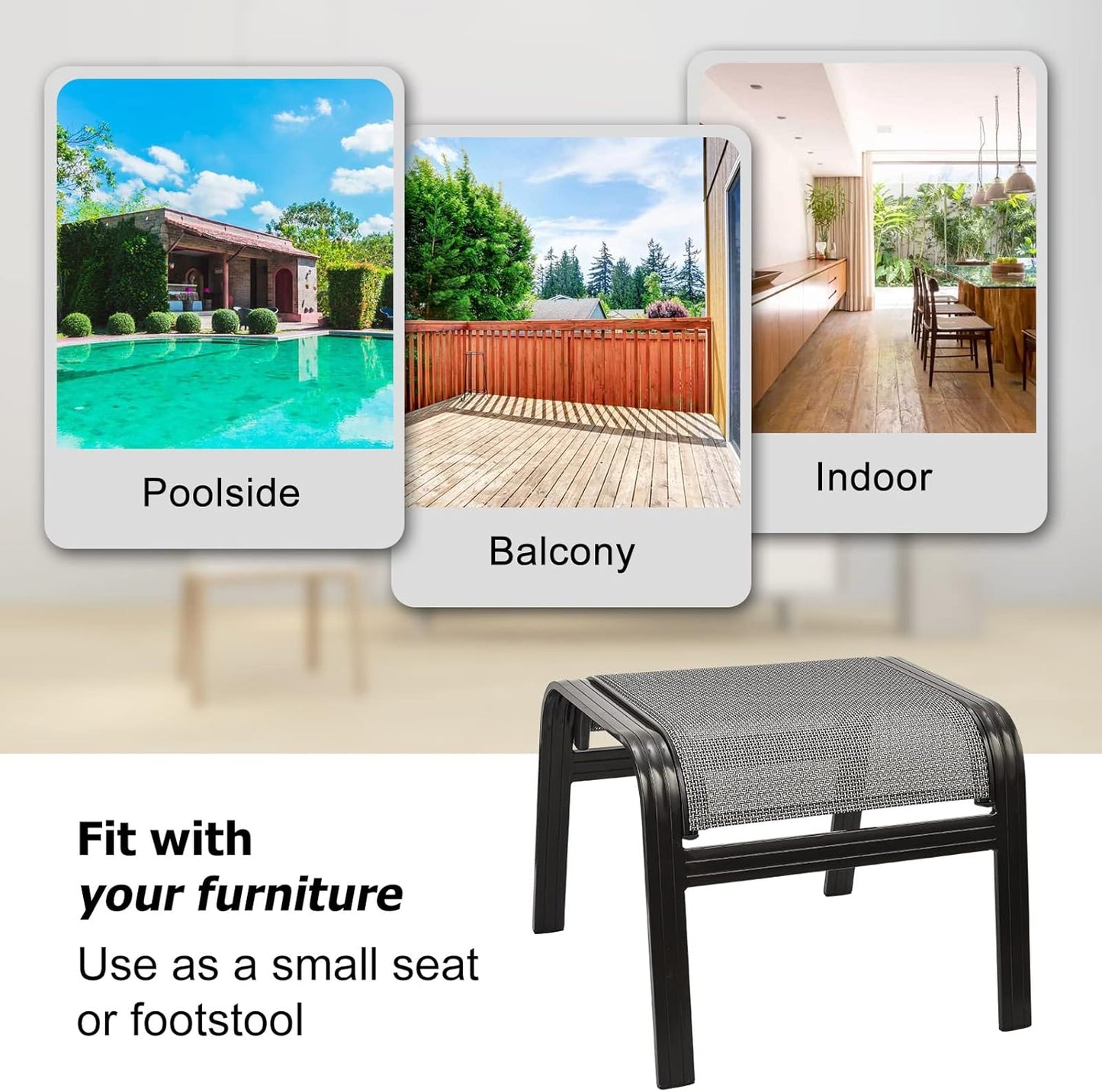 Patio Ottomans Outdoor Foot Rest Aluminum Patio Footstool Samll Seat Wicker Furniture Patio Ottoman 2 Pieces Grey