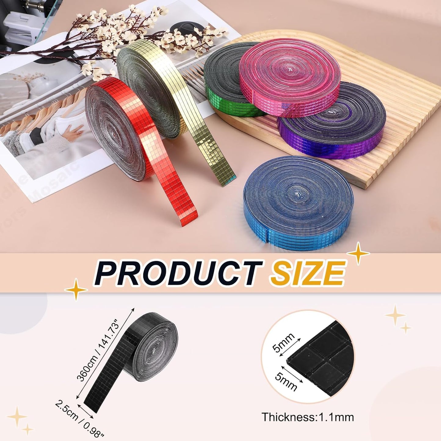 PATIKIL 5x5mm Self Adhesive Mirrors Mosaic Tiles, 3600 Pcs Square Mini Glass Mosaic Disco Tile Sticker for DIY Craft Disco Ball Party Decoration, Black