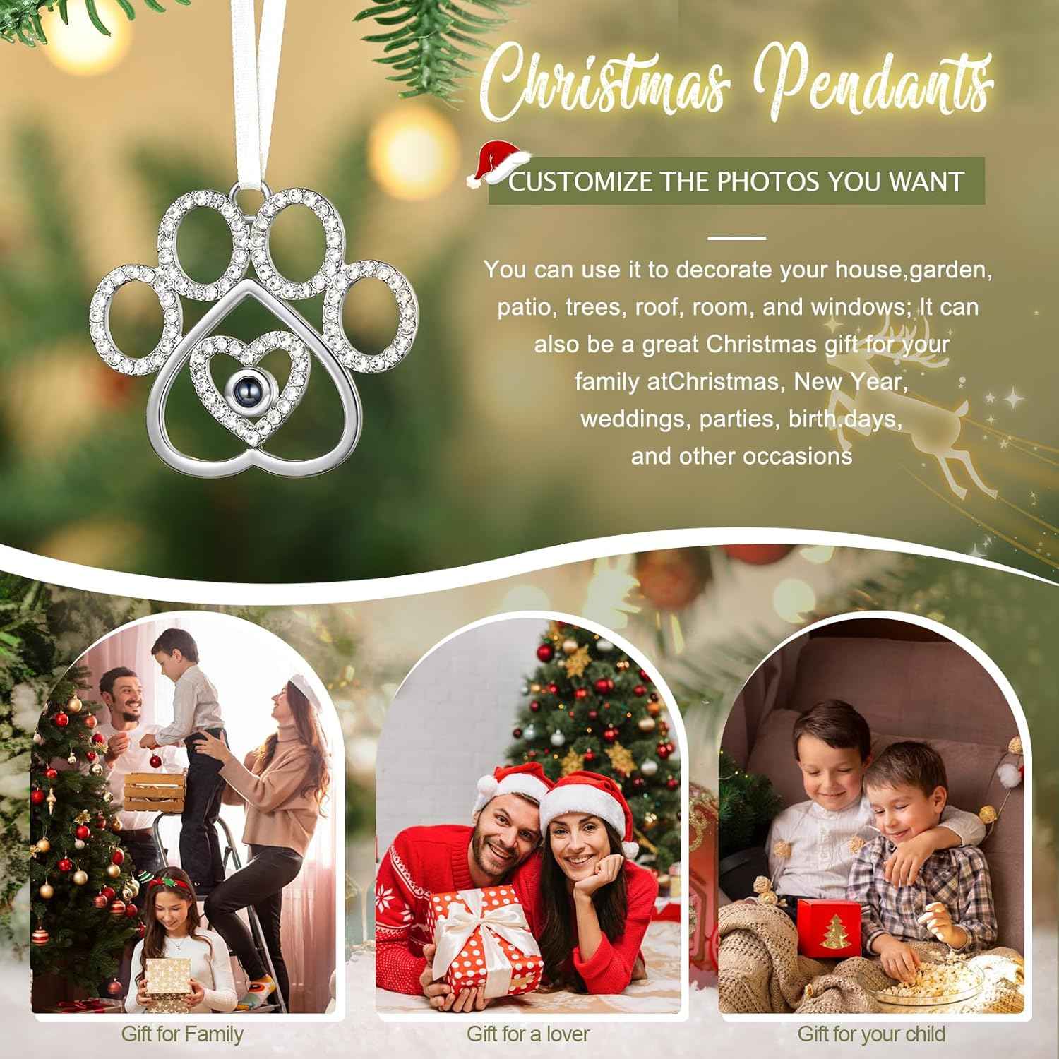 Personalized Photo Ornament for Christmas Tree, Custom Picture Inside Projection Pendant Ornament, 2025 New House Xmas Party Decoration, Memorial Gifts (Paw)