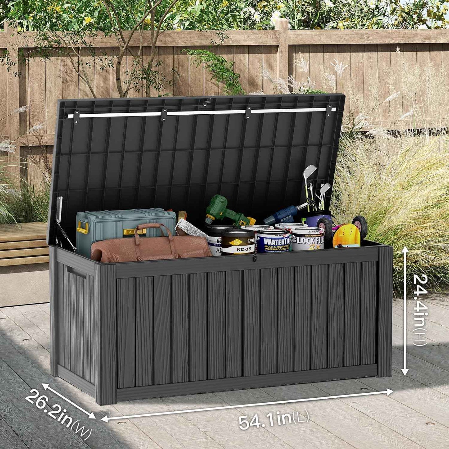 Mars Villa 120 Gallon Outdoor Storage Box, Resin Deck Box Waterproof for Patio Furniture Cushions, Pool Supplies, Gardening Tools, Weatherproof and UV Resistant, Black
