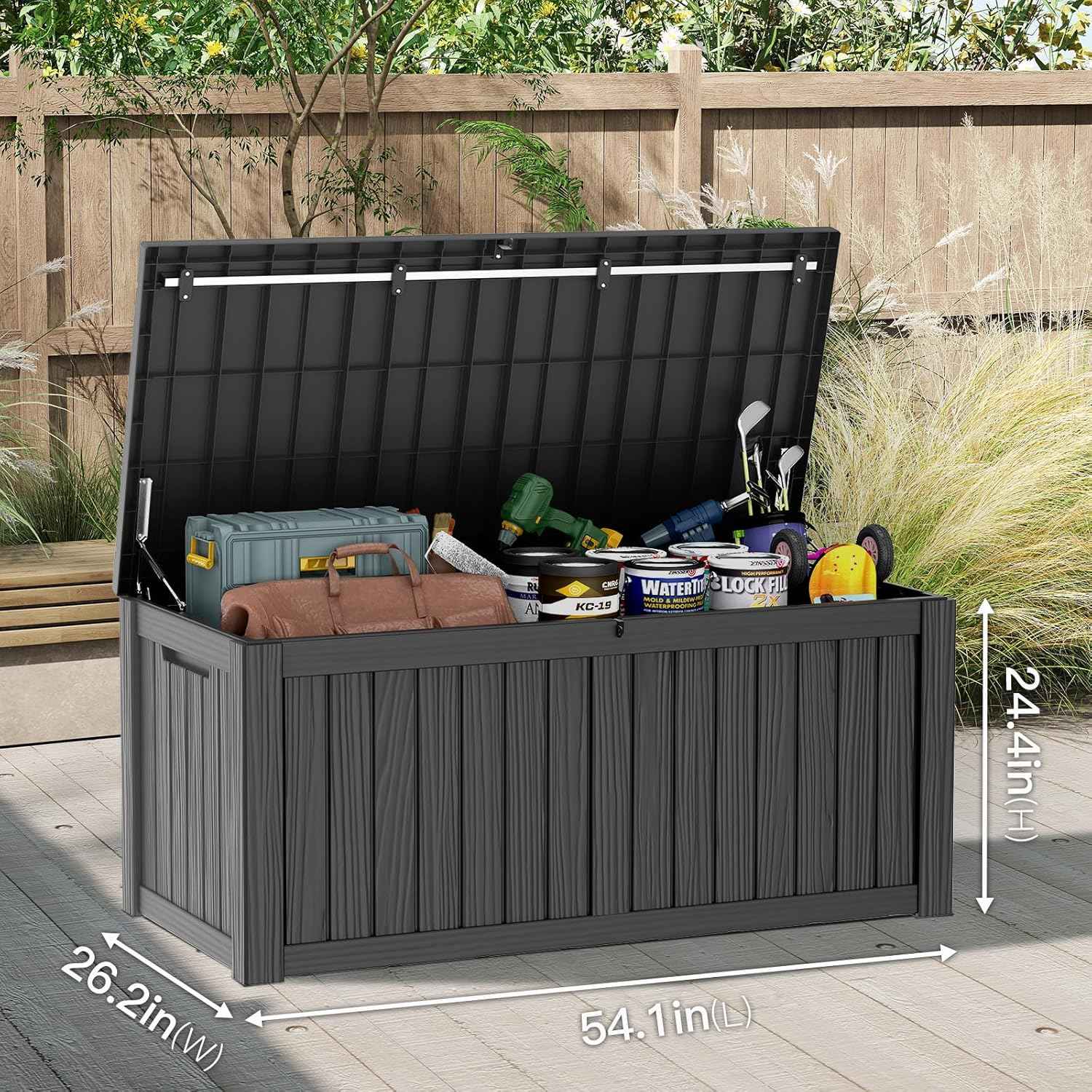 Mars Villa 120 Gallon Outdoor Storage Box, Resin Deck Box Waterproof for Patio Furniture Cushions, Pool Supplies, Gardening Tools, Weatherproof and UV Resistant, Black