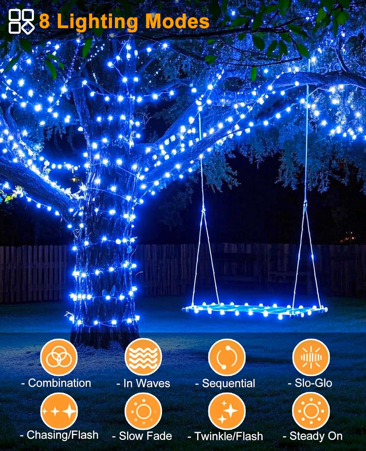 Christmas Lights Outdoor, 80FT 240 LED Christmas Tree Lights, Waterproof & 8 Modes & Timer, Connectable Green Wire String Light for Indoor Garden Xmas Party Holiday Decorations, Blue