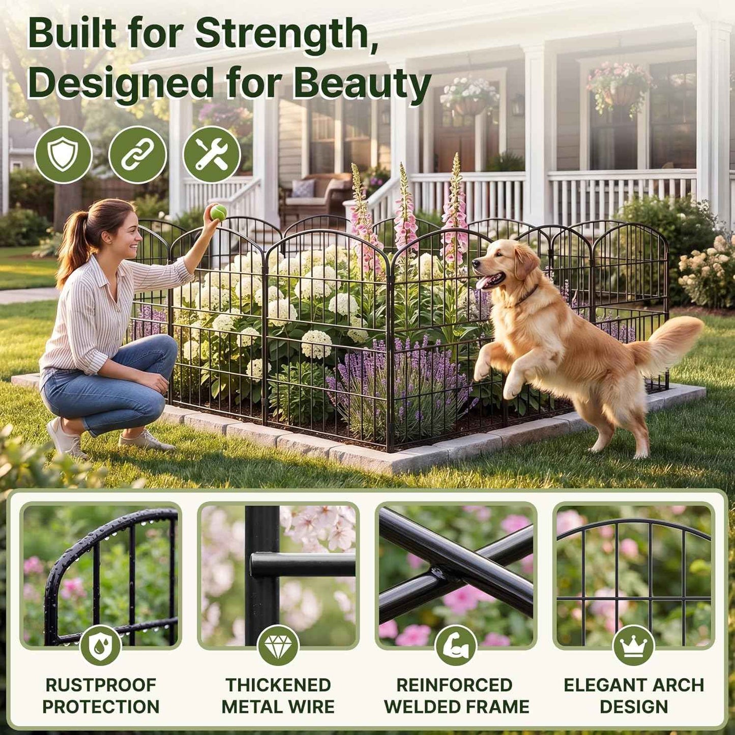 KIMAZO 32.5in (H) x 20ft (L) Tall Decorative Garden Fence - 14 Pack Garden Fencing, Rustproof Metal Wire Panel Border Animal Barrier for Dog, Flower Edging for Yard Landscape Patio Outdoor Decor