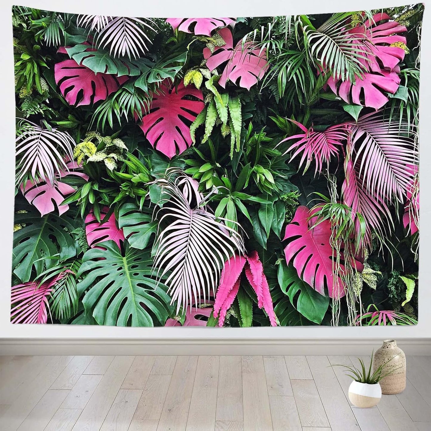 BELECO Tropical Leaves Tapestry Wall Hanging 80x60 Inch Pink and Green Leaves Tapestry Palm Tree Leaves Summer Tropical Leaf Wall Tapestry Jungle Plant Wall Tapestries for Bedroom Living Room Dorm