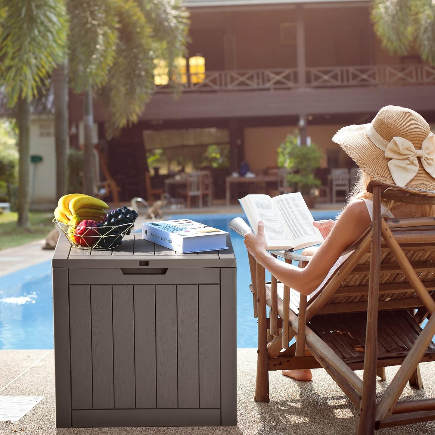 YITAHOME 31 Gallon Outdoor Storage Deck Box, Waterproof Resin Package Delivery and Storage Box with Lockable Lid for Patio Furniture Cushions, Pool Accessories, Garden Tools, Taupe