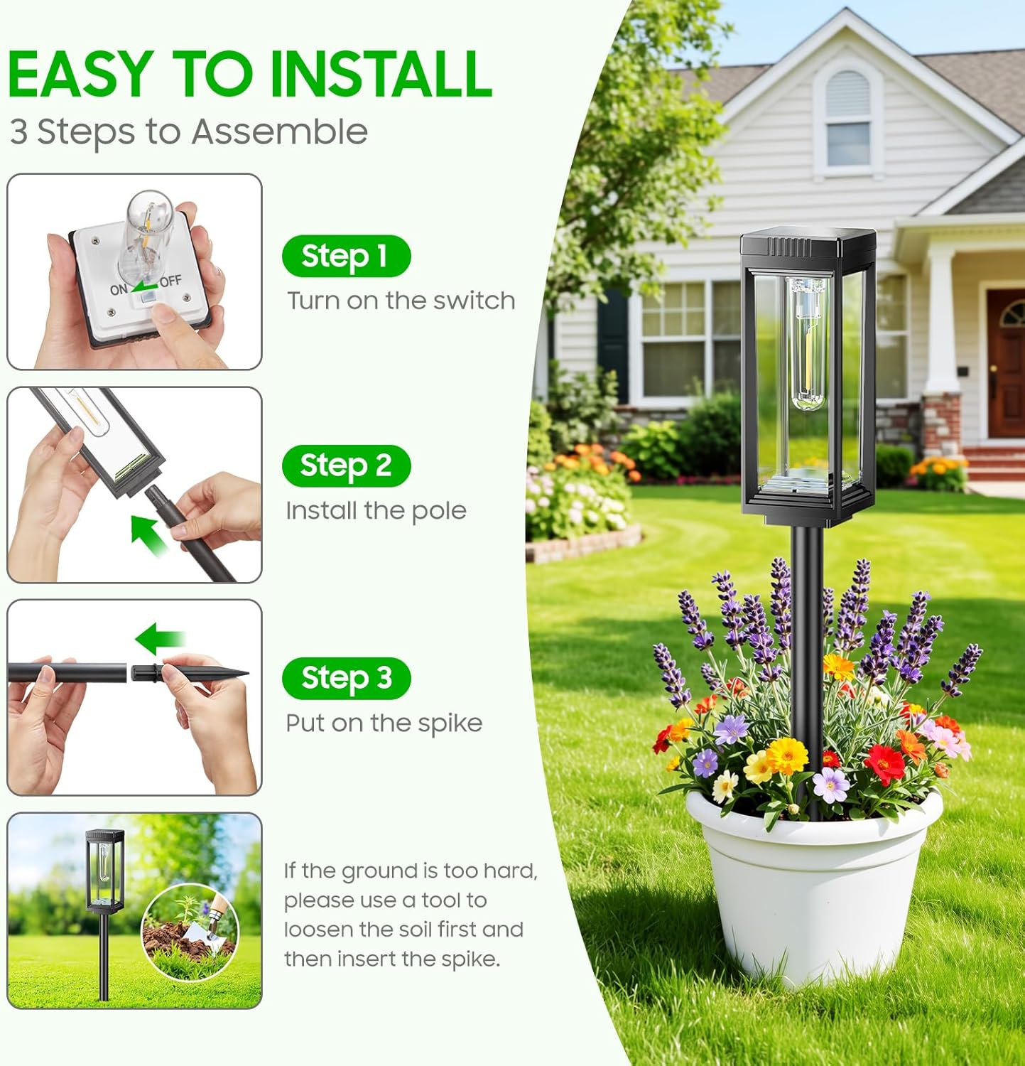 Bright Tall Solar Pathway Lights Outdoor Waterproof, 4 Pack Solar Powered Garden Lights, Auto On/Off, Up to 15Hrs Outdoor Light for Path Yard Walkway Driveway Patio Lawn Decor Landscape