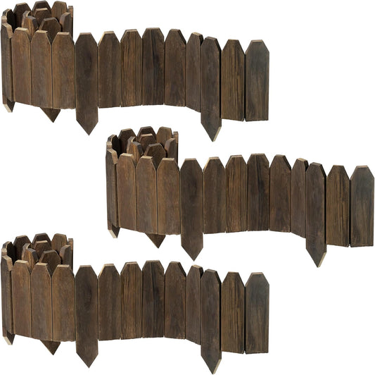 Wood Garden Edging, Wooden Fence Border Decorative Small Picket Panels for Flower Bed Barriers and Landscape Fencing (5.9" H x 47" L, 3 Pack)