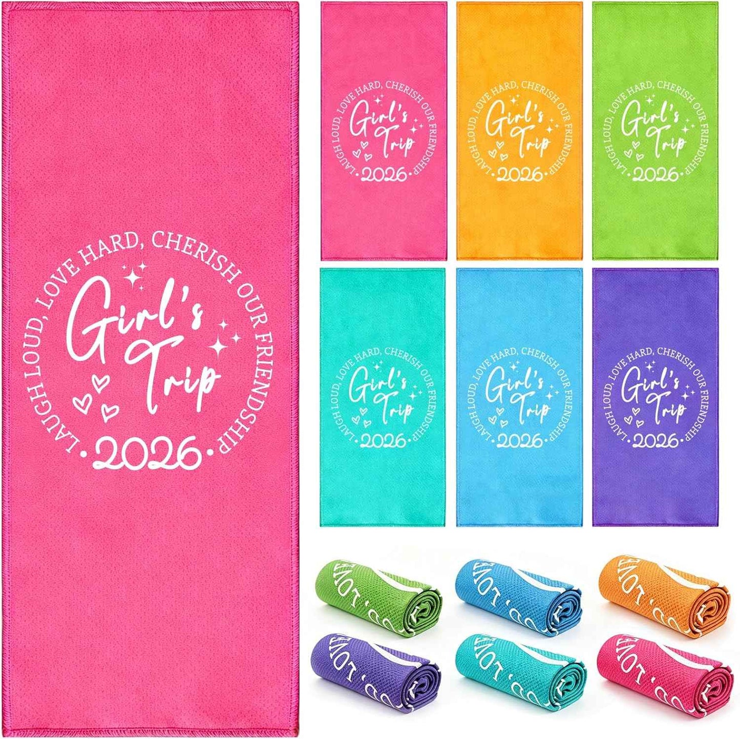 12 Pcs Cooling Towels for Neck and Face, 32"x12" Travel Towels for Girl's Trip Gifts Favor, Microfiber Soft Breathable Towel for Friendship Girls Weekend Gifts for Pool Camping Travel