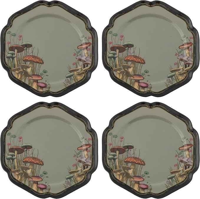 Karma, 8.75 inches Melamine Salad Plates Set of 4, Reusable Dishwasher Safe Plates for Outdoor and Indoor, Midnight Meadow