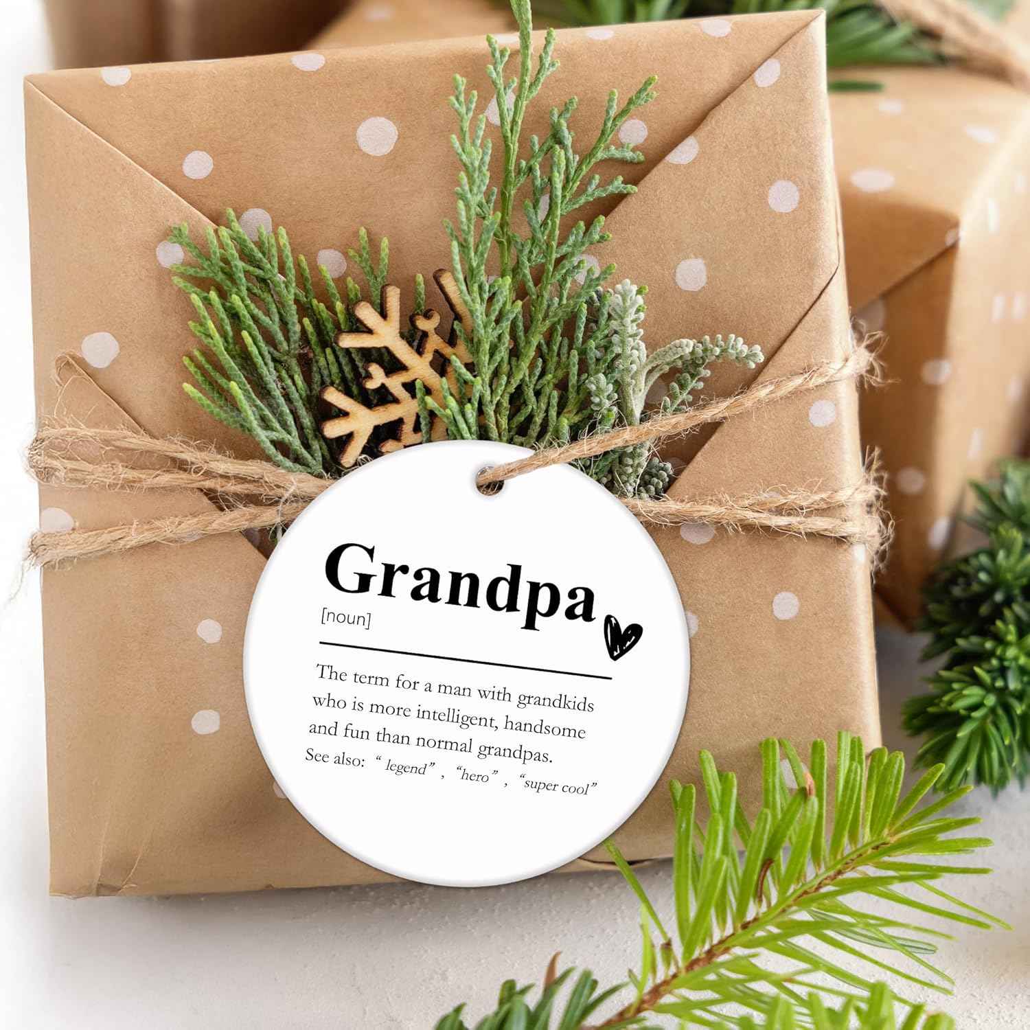 Grandpa Definition Ceramic Christmas Ornaments, Grandpa Gifts Christmas Tree Ornaments, Xmas Thanksgiving Birthday Gifts for Grandpas from Grandkids, Grandpas Decorative Hanging Ornament