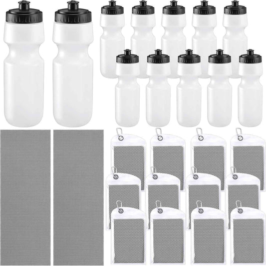 24 Pcs Sports Team Gift Sets Bulk with 12 Pcs 24oz Sports Squeeze Water Bottles 12 Cooling Towels Microfiber Breathable for Soccer Baseball Football Basketball Teams Coaches(Gray Towel)