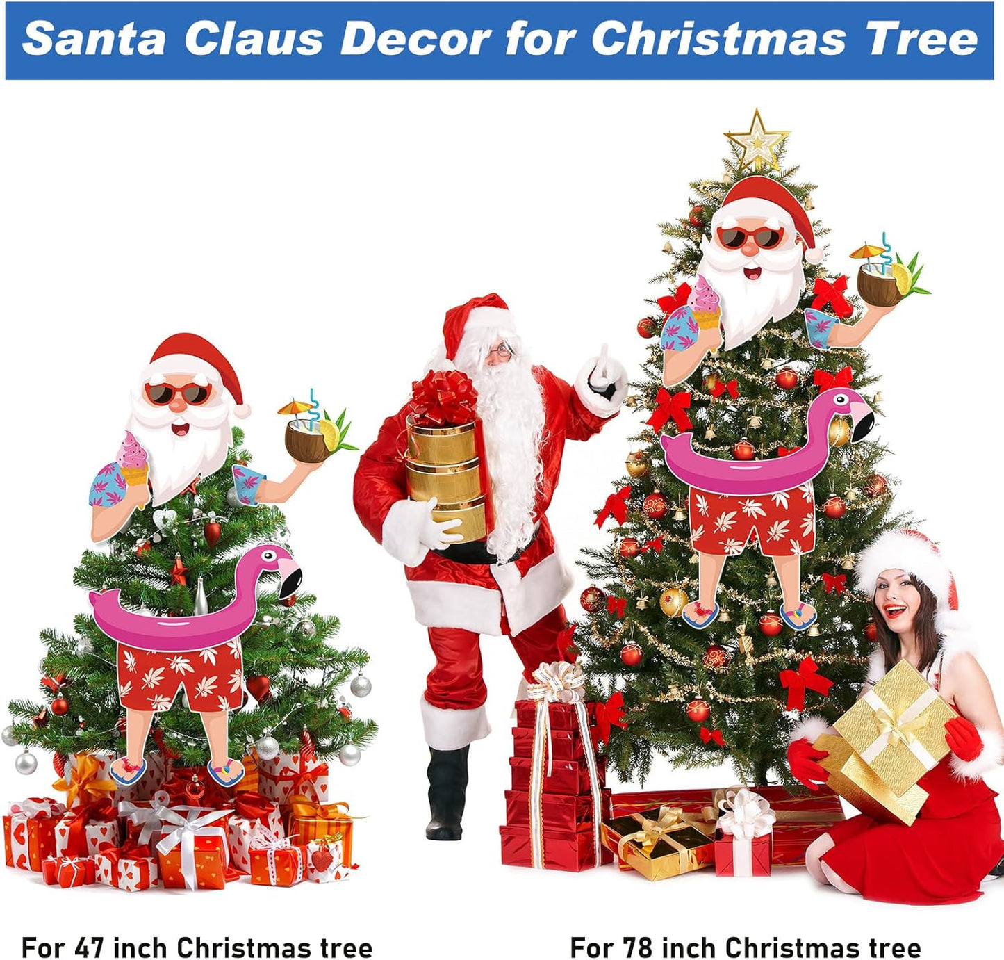 Christmas Tree Topper Hawaii Christmas Decoration Santa Claus Tree Topper Flamingo Ice Cream Coconut Head Arms and Legs Xmas Ornament Decor for Home Party Supplies