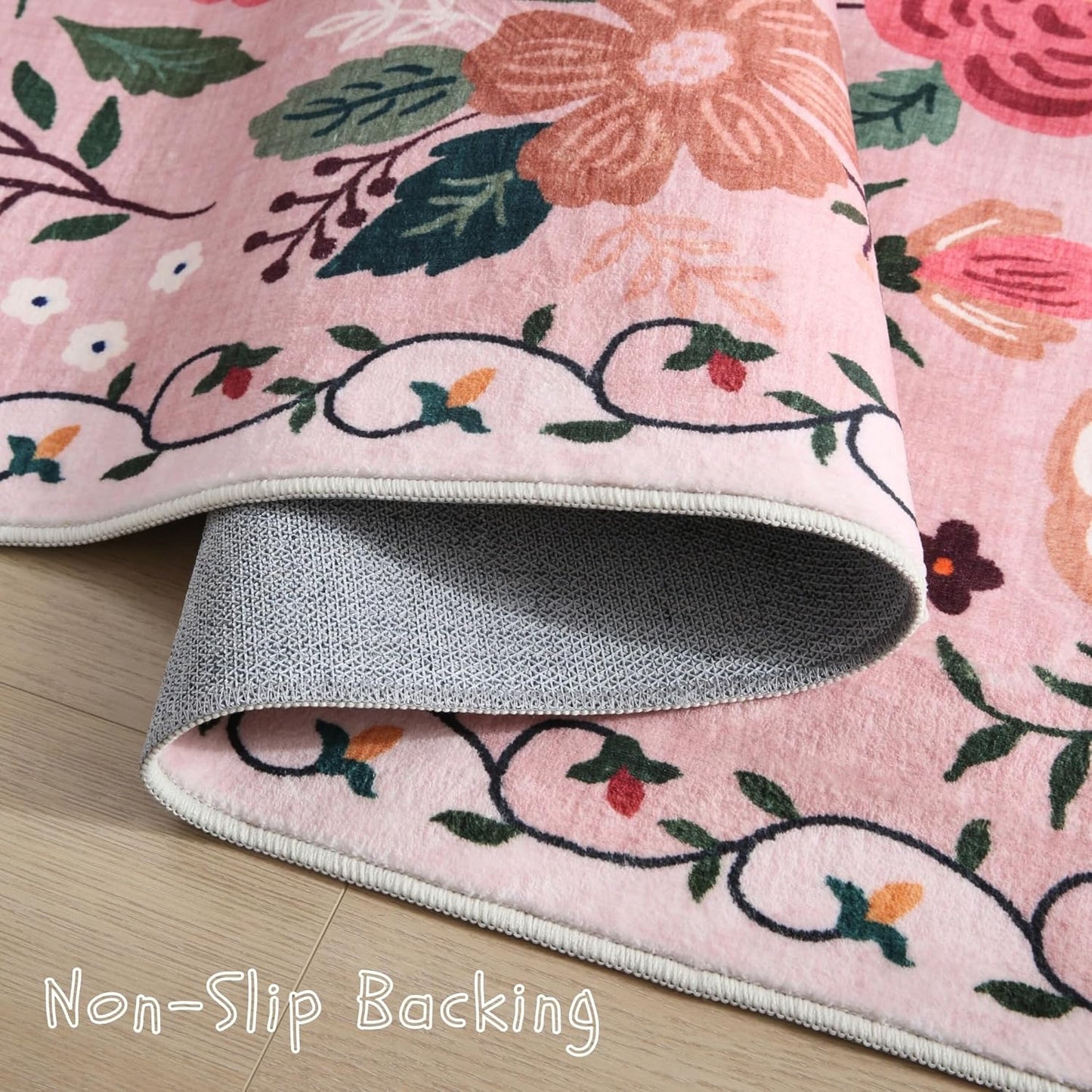 Door Mat Indoor Entrance 2x3 Rug Machine Washable Boho Floral Small Area Rug Non-Slip Low Pile Throw Rugs for Entryway, Kitchen, Front Door Indoor Entrance, Entry, Kids Room (Pink)