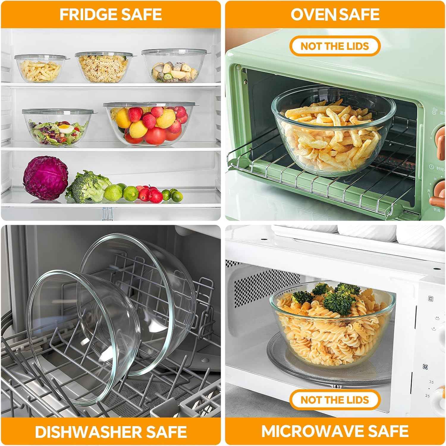 Glass Mixing Bowls with Lids Set of 5(4.78QT,2.2QT,1.7QT,1.1QT,0.85QT),Thick Glass Nesting Bowls for Kitchen Baking,Cooking Prep,Storage,Serving,Large Salad Bowls,Dishwasher Microwave Freezer Safe