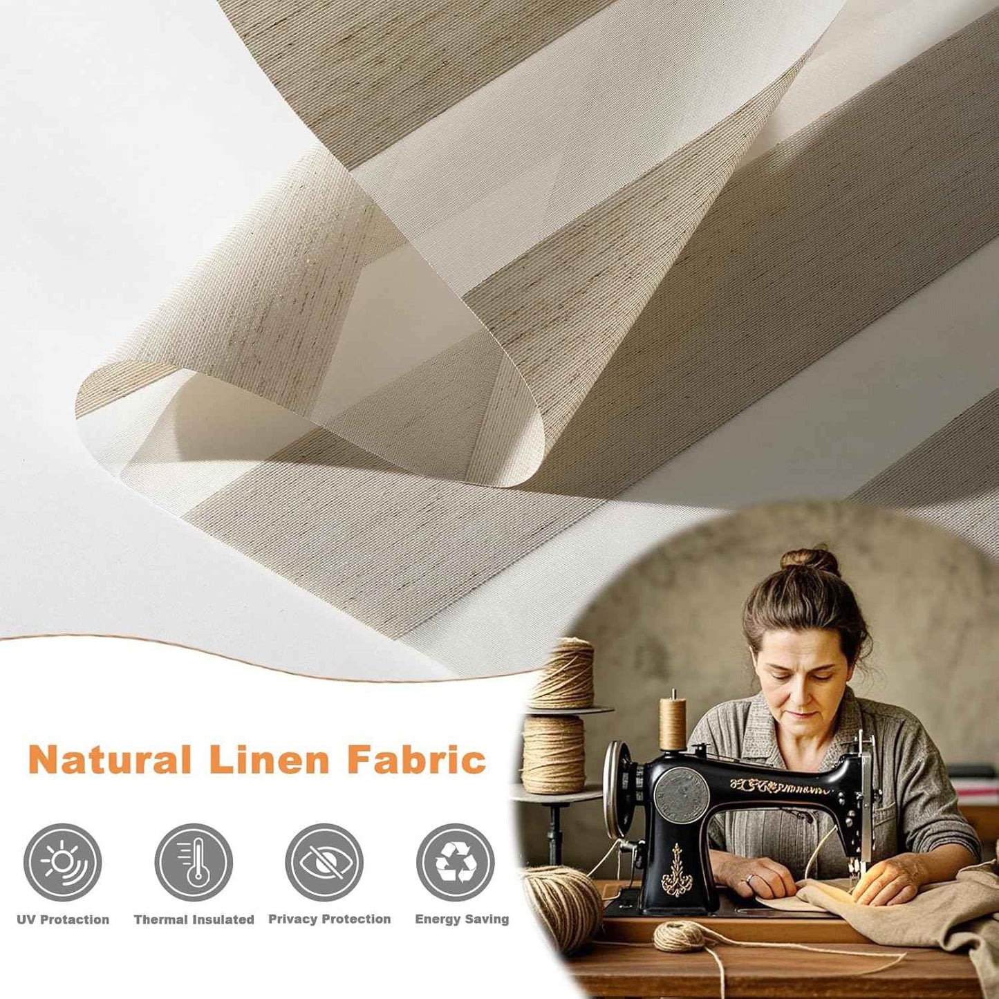 Persilux Linen Cordless Zebra Blinds for Windows, Privacy Light Filtering Dual Layer Blinds for Day and Night, Roller Shades for Bedroom,Living Room,Office (Custom Size,Light Beige)