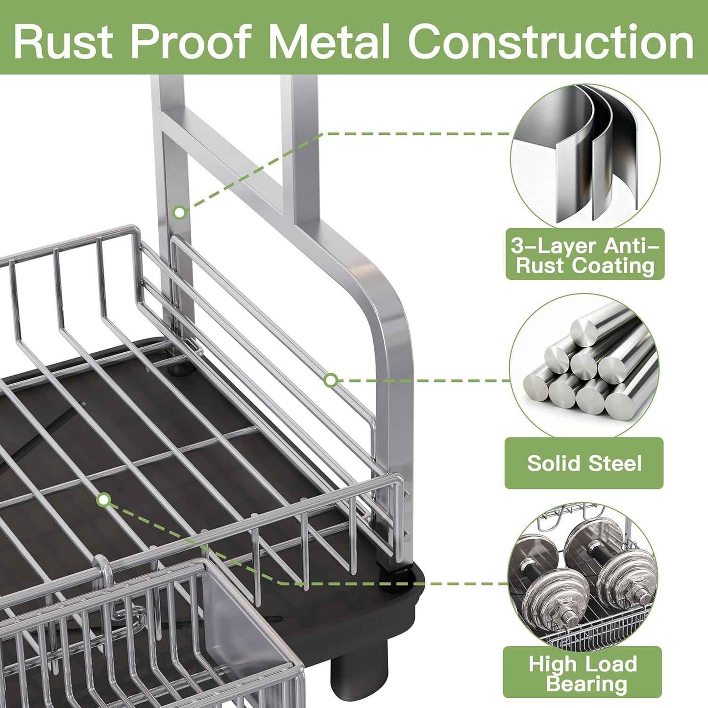 romision 2 Tier Compact Stainless Steel Dish Drainers Drying Rack for Kitchen Counter, Space Saving, Rust Proof Plate Strainers Holder On Countertop with Drainboard, Modern Gray, Small