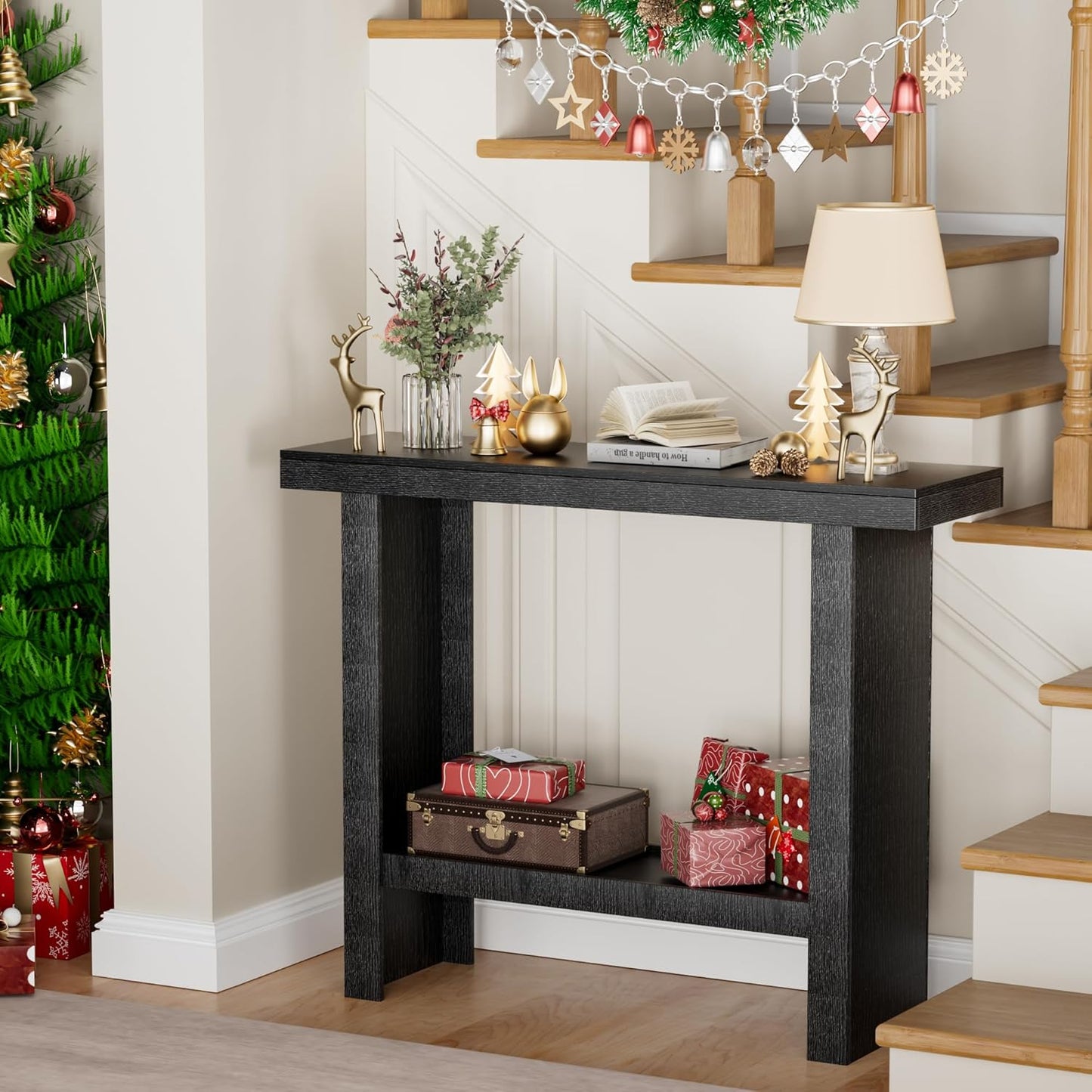 LIFECHOVY Modern Console Tables with Storage, Narrow Entryway Table for Hallway, Behind The Couch Sofa, Entrance Table with Shelves for Living Room, Foyer, Black