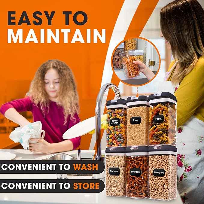 Cheer Collection Airtight Food Storage Containers, Kitchen Storage Containers for Pantry, Set of 6 Food Containers with Lids Airtight, Pantry Storage Containers & Organizers with Lids, 12L, Black