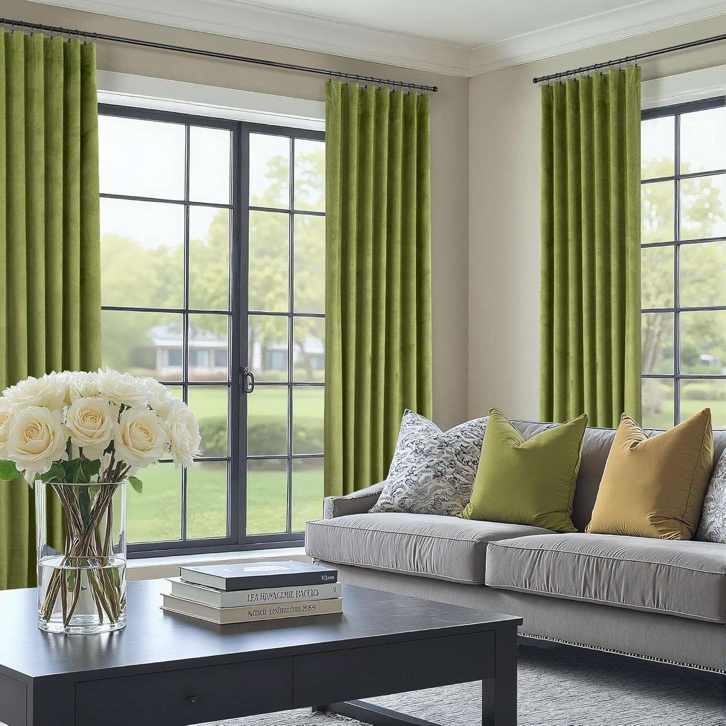 Moss Green Velvet Curtains 84 Inch Long 2 Panel Thick Soft Luxury Sage Olive Green Curtain for Living Room Darkening Thermal Insulated Privacy Drape Bedroom Sliding Door 52x84 Floor Length Back Tab