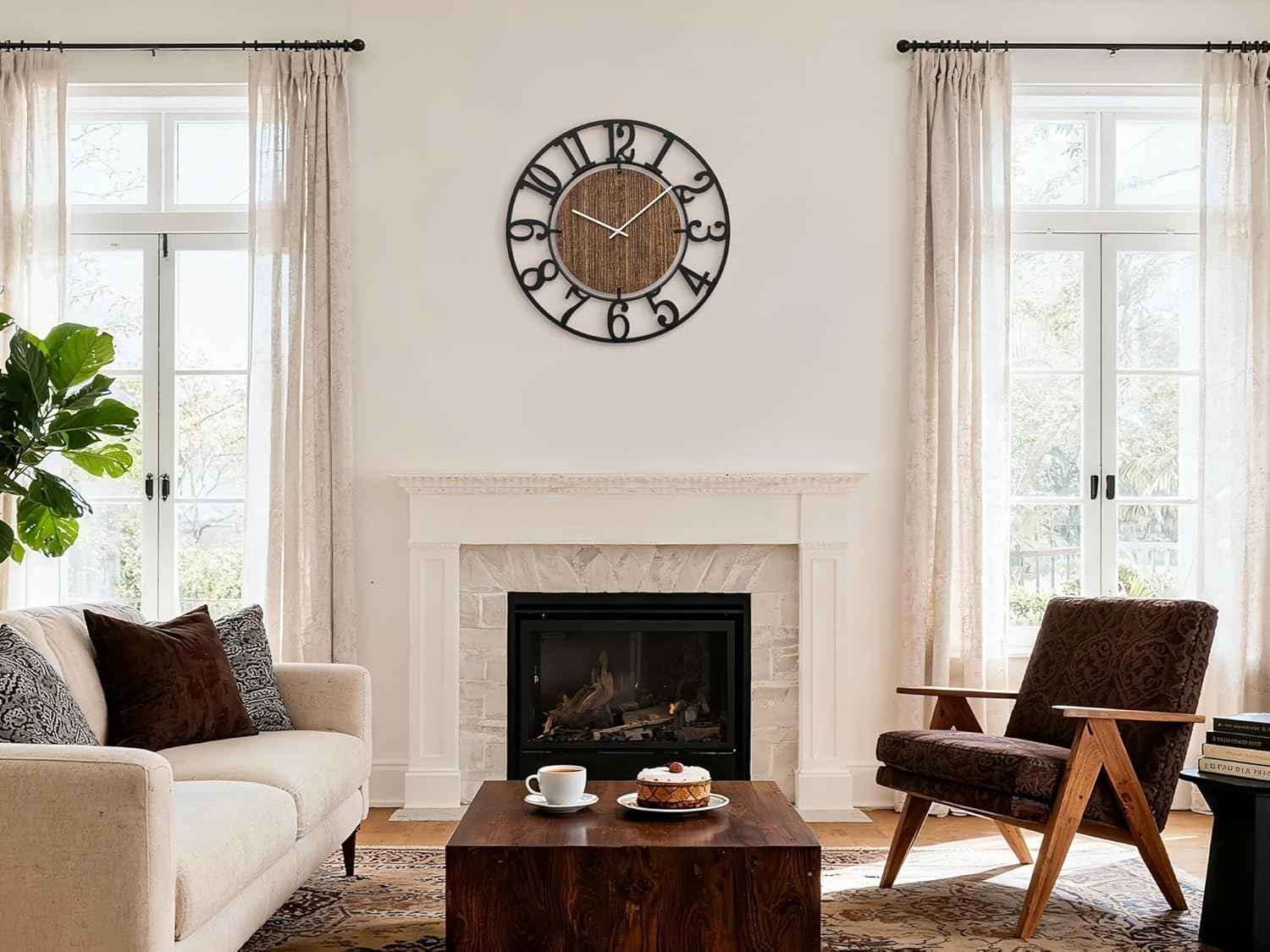Large Wall Clocks, 20" Black Big Wall Clock for Living Room Decorative by Battery Operated, Oversized Farmhouse Silent Walls Clock with Metal Arabic Number for Office, Classroom, Bedroom