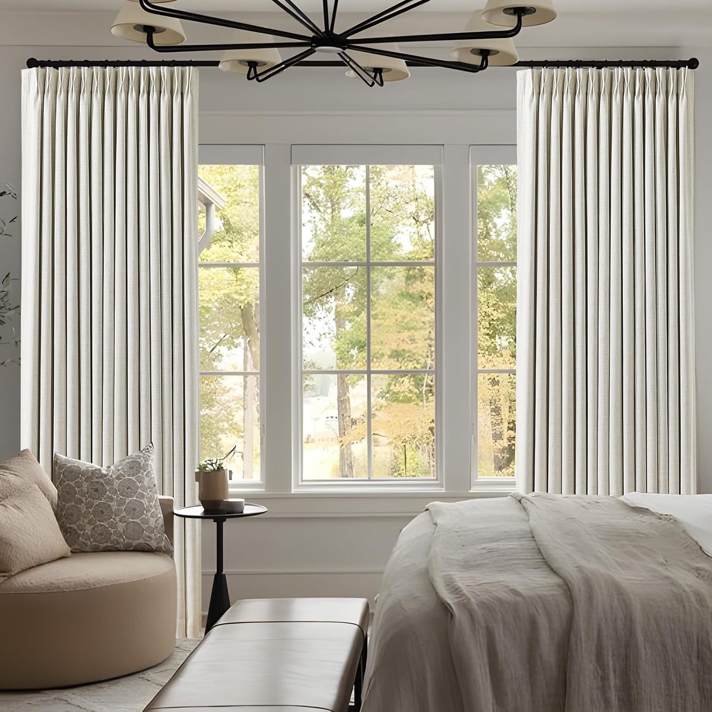IVAPUPU Natural Linen Blend Pinch Pleated Blackout Curtains for Bedroom - 2 Panels 100% Black Out Curtains 108 Inch Long for Living Room Darkening Thermal Window Curtain Drapes with 16pc Hooks