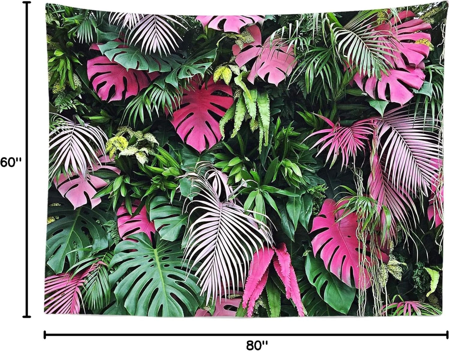 BELECO Tropical Leaves Tapestry Wall Hanging 80x60 Inch Pink and Green Leaves Tapestry Palm Tree Leaves Summer Tropical Leaf Wall Tapestry Jungle Plant Wall Tapestries for Bedroom Living Room Dorm