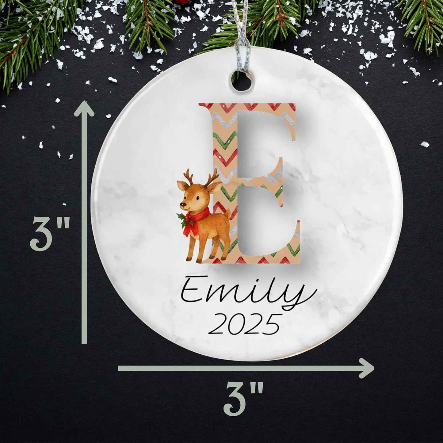 Personalized Christmas Ornament 2025 – Custom Initial Ceramic Ornament with Name and Year – Family Keepsake Monogram Holiday Decoration Gift