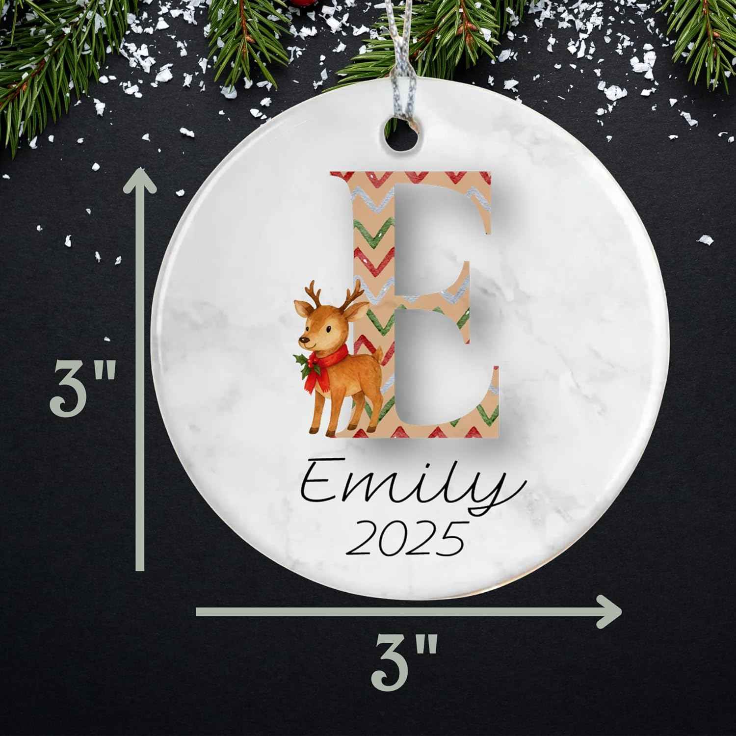 Personalized Christmas Ornament 2025 – Custom Initial Ceramic Ornament with Name and Year – Family Keepsake Monogram Holiday Decoration Gift