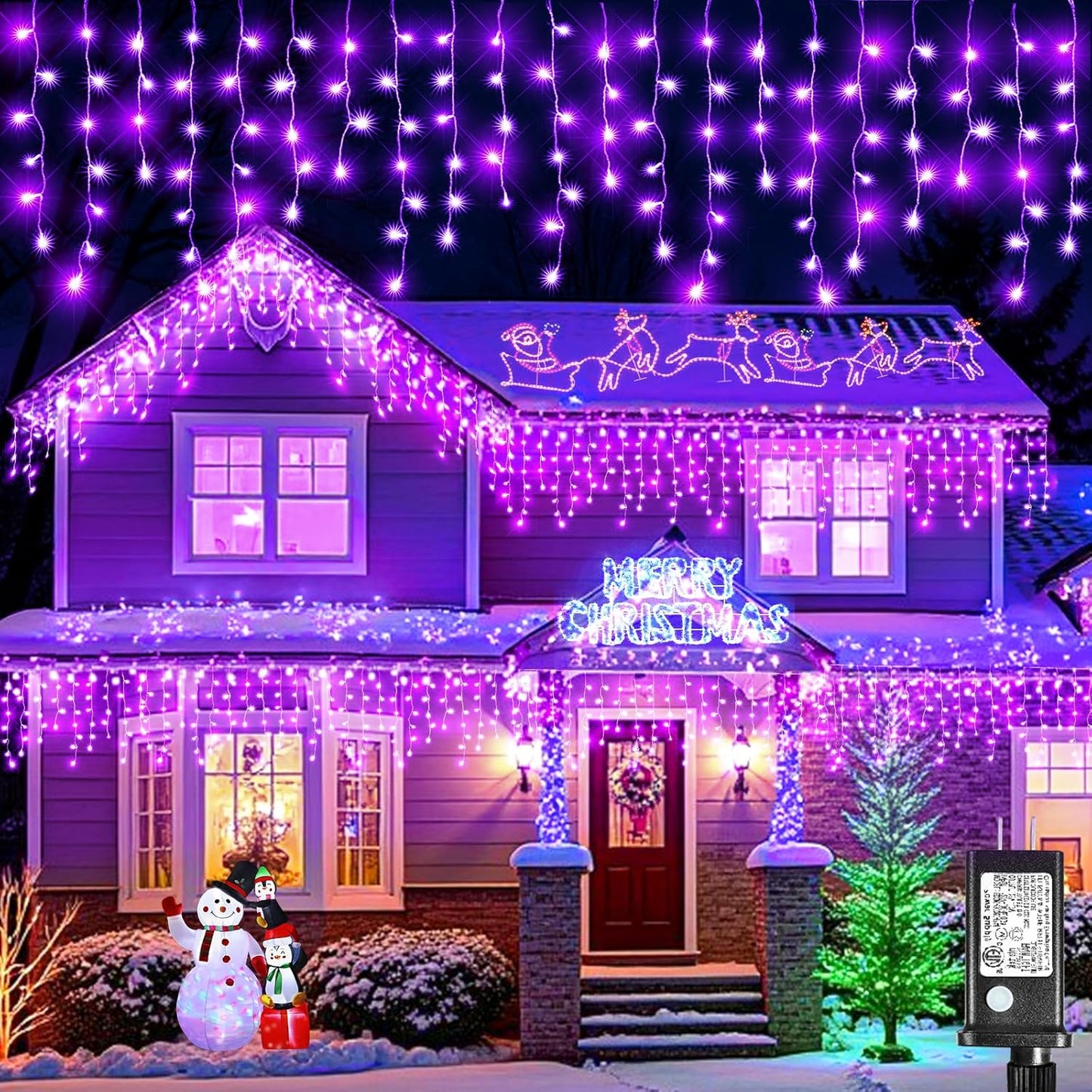 Halloween Lights Outdoor, 33FT 400 LED Purple Icicle Lights for Outside with Waterproof 8 Modes, Plug in Connectable Curtain Twinkle Light for Indoor Bedroom Patio Yard Party Holiday Decorations