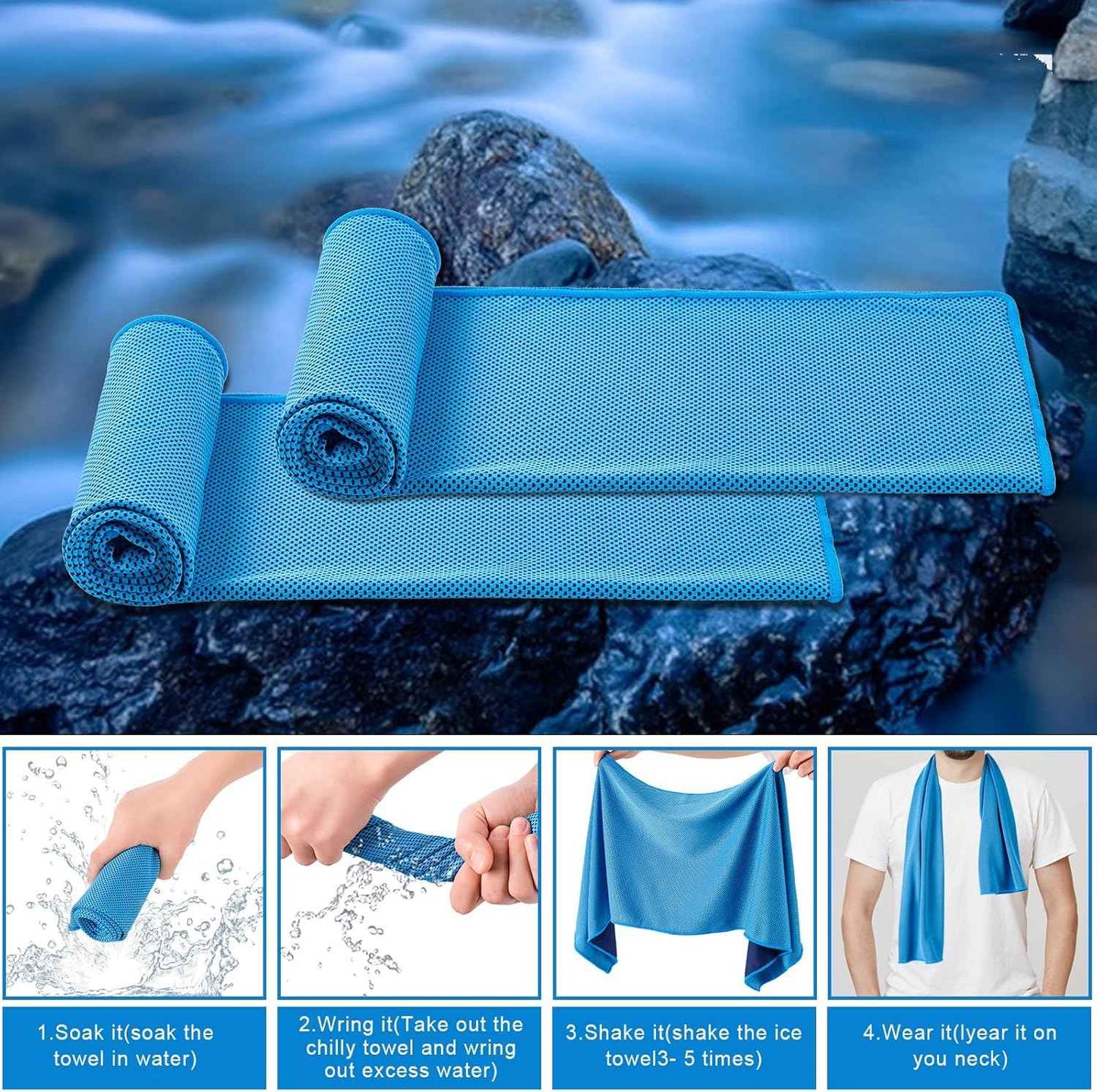 CADONO 4 Pack Cooling Towel (40"x12"), Soft Breathable Chilly Towel, Ice Towel, Microfiber Towel for Yoga, Sport, Running, Workout,Gym, Camping, Fitness, Workout & More Activities(Multicolor)