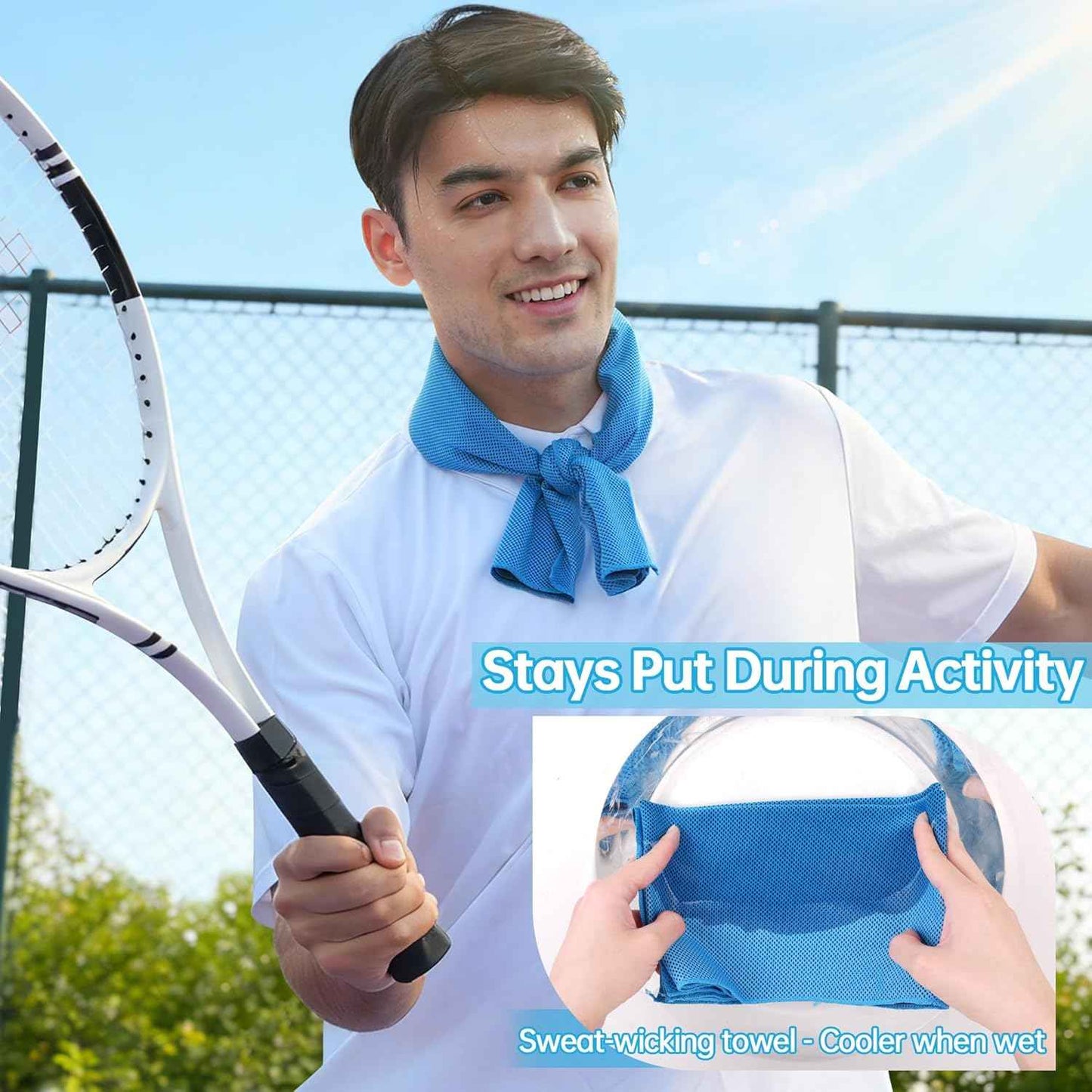 2-in-1 Cooling Kit, Cooling Neck Wraps, 37”x12” Cooling Towel + 220g Gel Sheet, Neck Coolers for Hot Weather, Ice Pack, Washable Gym Towel