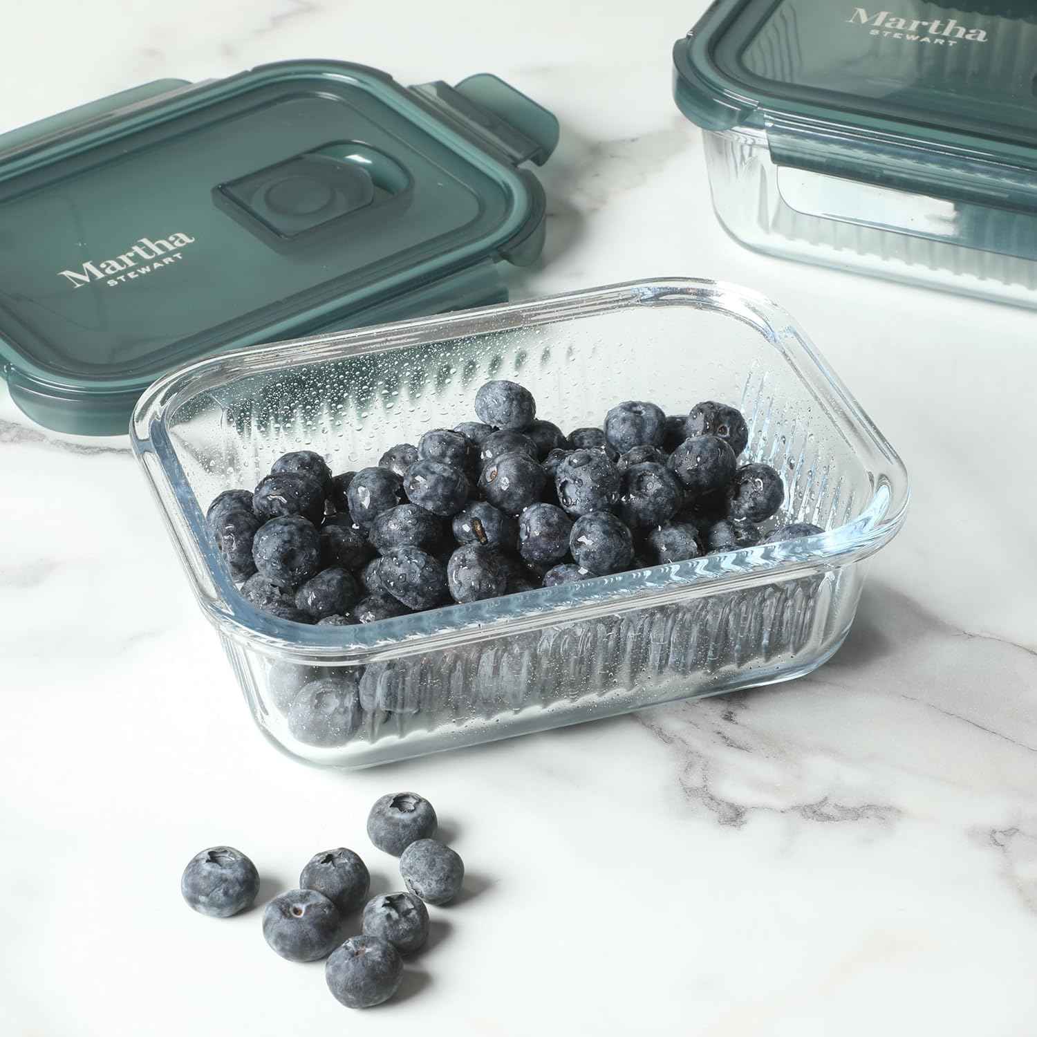 Martha Stewart Shadowbrook 5-Piece Borosilicate Glass Storage Container Set – Airtight Locking Lids, 21.6 oz Meal Prep, Leftover & Lunch Containers, Microwave, Oven & Dishwasher Safe