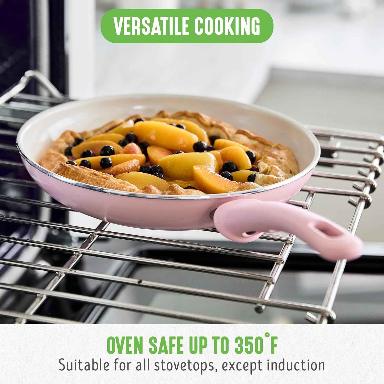GreenLife Nonstick 8" Frying Pan Skillet, Non-Toxic PFAS-Free Ceramic Nonstick, Dishwasher & Oven Safe, Stay-Cool Handles, Wobble Free, Pink