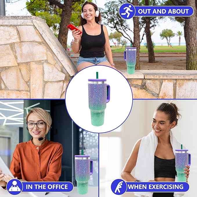 40-OZ Insulated Water Bottle,Insulated Stainless Steel Tumbler,Reusable Cold Drink Thermos,BPA-Free, Double-Wall Stainless Steel Water Bottle (Purple Green Gradient-Diamond, 40, Fluid Ounces)