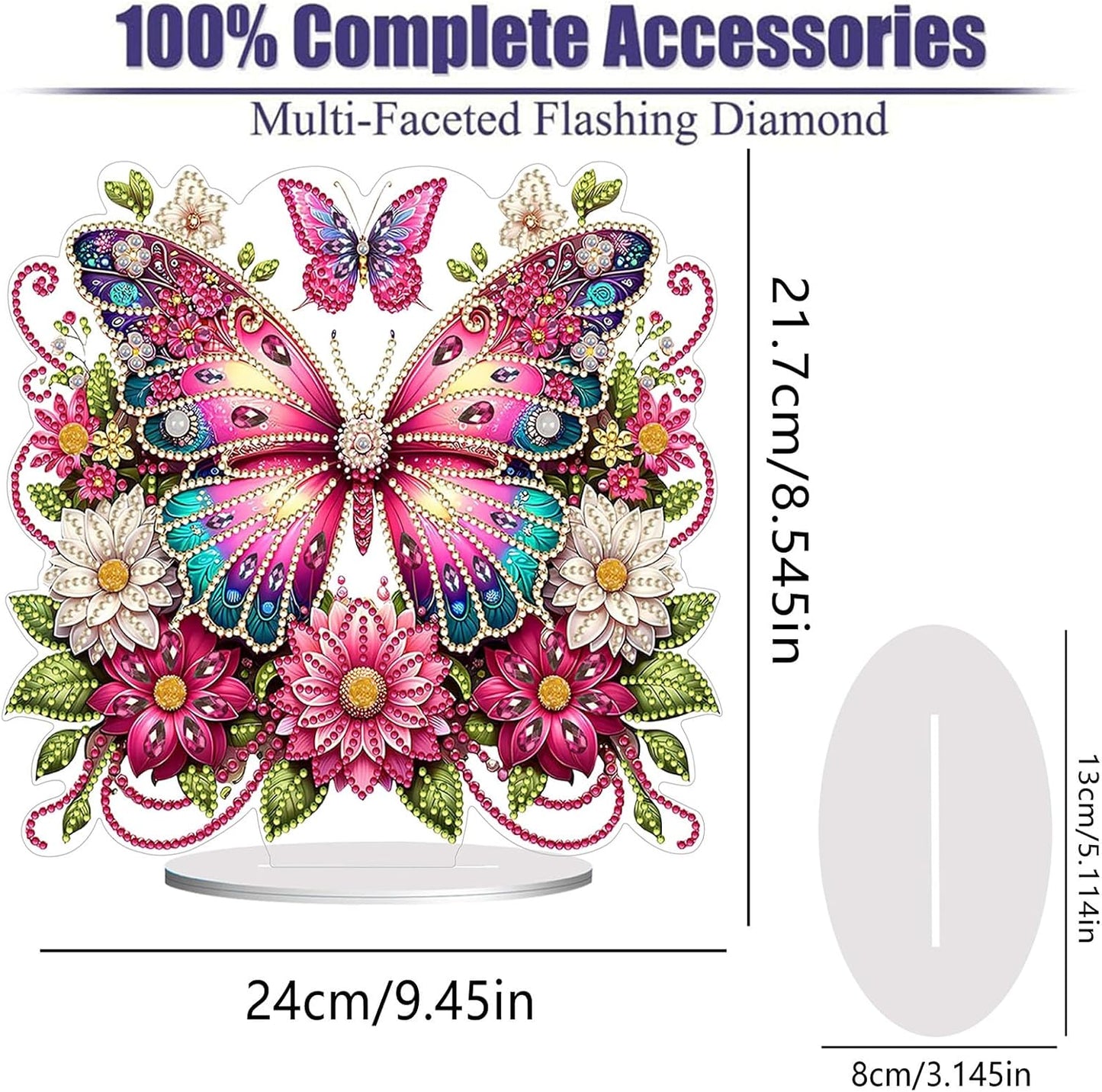 Diamond Painting Kits for Adults Beginners, 5D Full Drill Flowers and Butterfly Crystal Art Desktop Ornament, DIY Single Sided Home Office Desk Decor, Creative Craft Gift Set with Tools