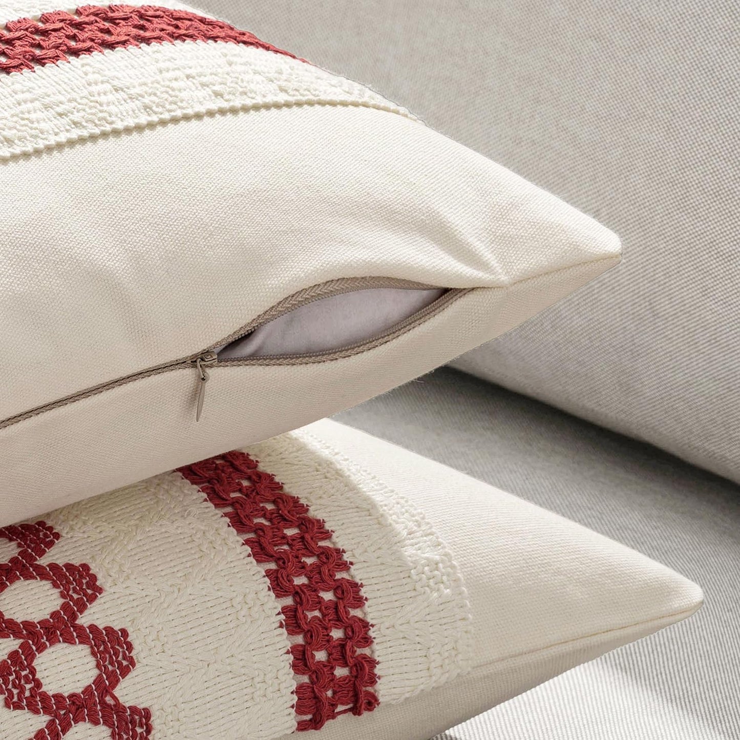 MIULEE Set of 2 Christmas Red Boho Decorative Pillow Covers 20x20 Inch Farmhouse Rustic Couch Throw Pillows Modern Cotton Cushion Covers Retro Cute Macrame Woven Home Decor for Bed Sofa Chair
